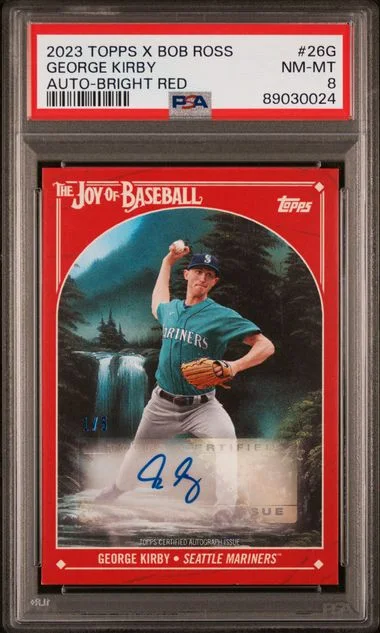 2023 Topps George Kirby X Bob Ross The Joy Of Baseball Autograph Bright Red #26G card image
