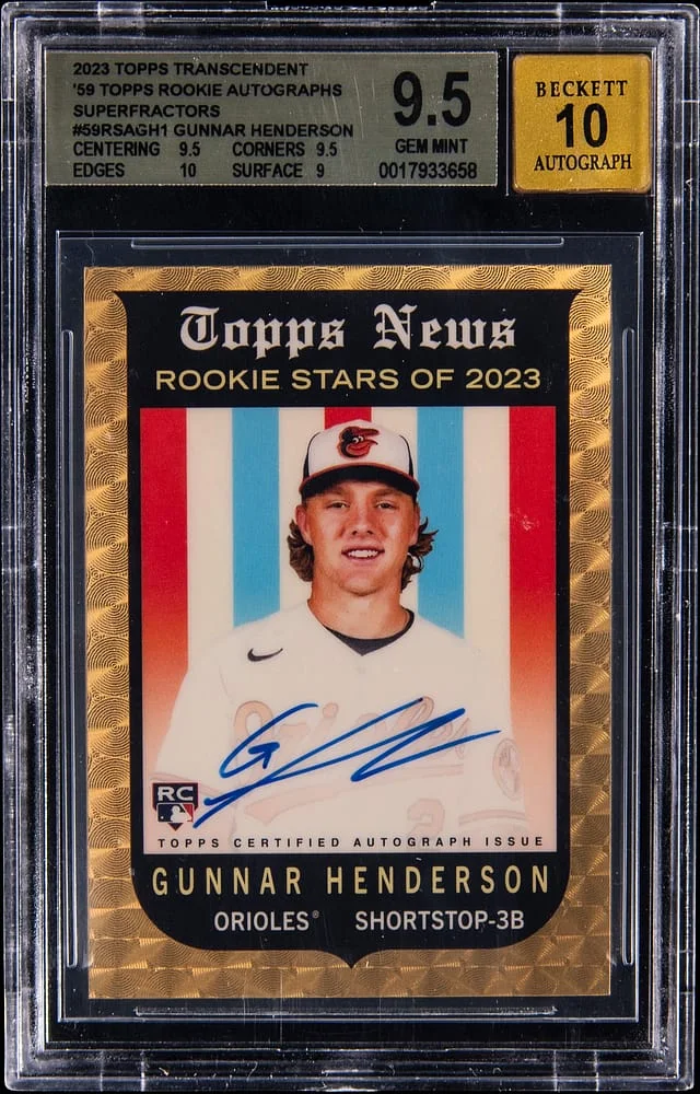 2023 Topps Gunnar Henderson Transcendent '59 Topps Autographs Superfractors #59RSA-GH1 card image