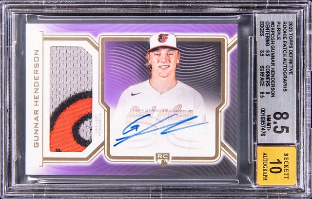 2023 Topps Gunnar Henderson Definitive Patch Autographs Purple #DRPC-GH card image