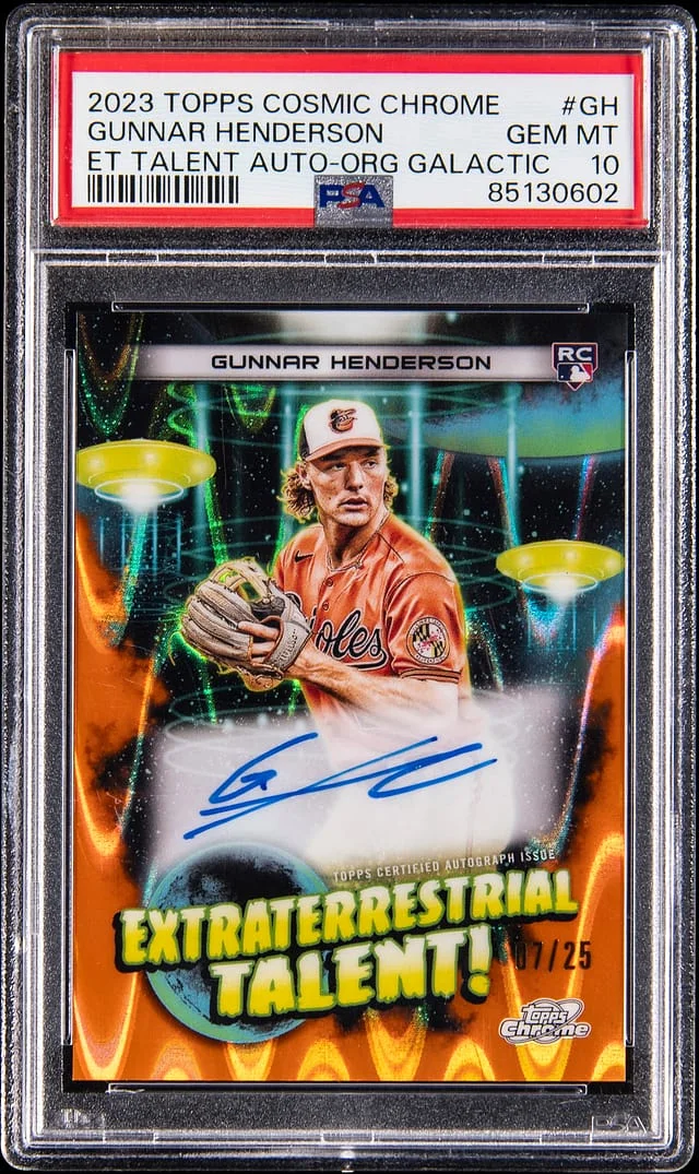 2023 Topps Gunnar Henderson Cosmic Chrome Extraterrestrial Talent Autograph Orange Galactic #ETA-GH card image