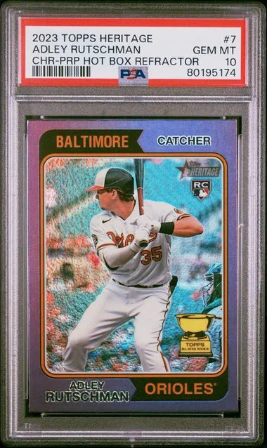 2023 Topps Heritage Adley Rutschman Chrome-Purple Hot Box Refractor #7 card image