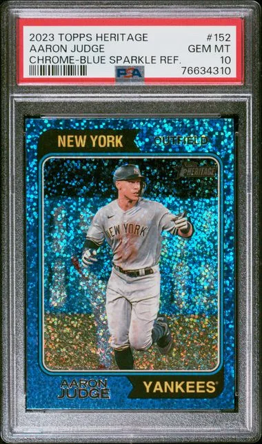 2023 Topps Heritage Chrome Aaron Judge Blue Sparkle Refractor #152 card image