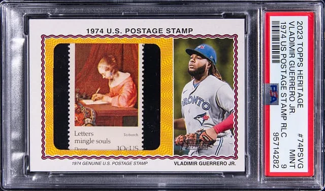 2023 Topps Heritage Vladimir Guerrero Jr. Postage Stamp 1974 US Postage Stamp Relic #74PSVG card image