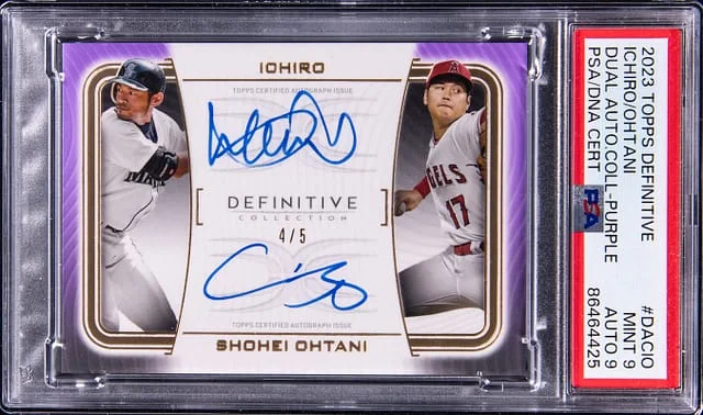 2023 Topps Ichiro/Shohei Ohtani Definitive Dual Autograph Collection Purple #DAC-IO card image