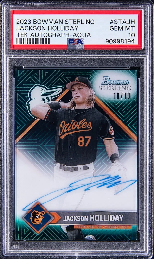 2023 Topps Jackson Holliday Bowman Sterling Tek Autograph Aqua #STA-JH card image