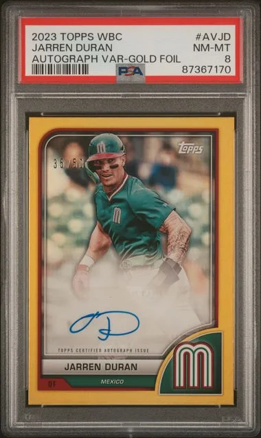2023 Topps Jarren Duran World Baseball Classic Autograph Variations Gold Foil #AV-JD card image