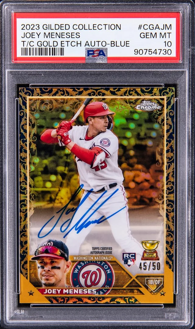 2023 Topps Joey Meneses Gilded Collection Chrome Gold Etch Autograph Blue #CGAJM card image