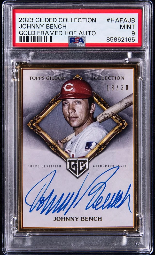 2023 Topps Johnny Bench Gilded Collection Gold Framed Hall of Fame Autograph #HAFAJB card image