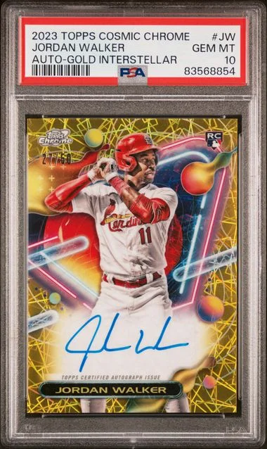 2023 Topps Jordan Walker Cosmic Chrome Cosmic Chrome Autograph Gold Interstellar #JW card image