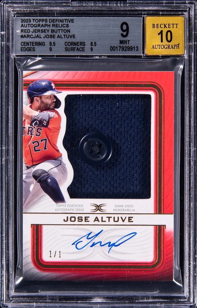 2023 Topps Jose Altuve Definitive Autograph Relics Red Jersey Button #ARC-JAL card image