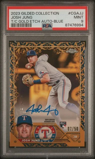 2023 Topps Josh Jung Gilded Collection Topps Chrome Gold Etch Autographs Blue #CGA-JJ card image