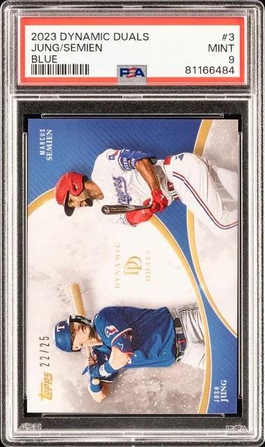 2023 Topps Josh Jung/Marcus Semien Dynamic Duals Blue #3 card image