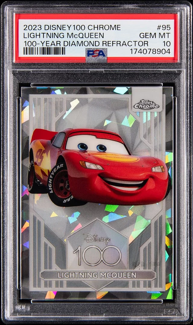 2023 Topps Lightning McQueen Disney 100 Chrome 100 Year Diamond Refractor #95 card image