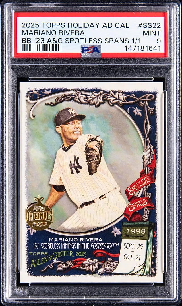 2023 Topps Mariano Rivera Holiday Advent Calendar Buybacks '23 Allen & Ginter Spotless Spans #SS-22 card image