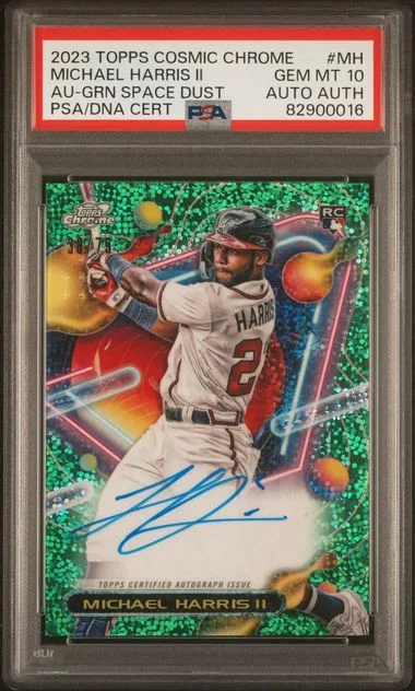 2023 Topps Michael Harris II Cosmic Chrome Cosmic Chrome Autograph Green Space Dust #MH card image