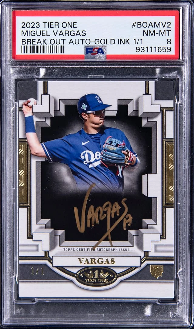 2023 Topps Miguel Vargas Tier One Break Out Autograph Gold Ink #BOA-MV2 card image