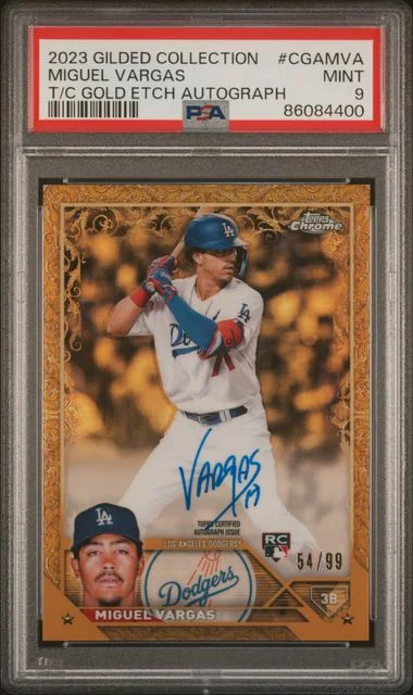 2023 Topps Miguel Vargas Gilded Collection Topps Chrome Gold Etch Autographs #CGAMVA card image