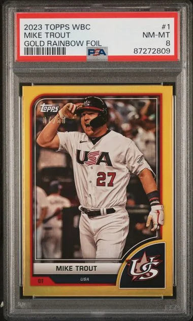 2023 Topps Mike Trout World Baseball Classic Gold Rainbow Foil #1 card image