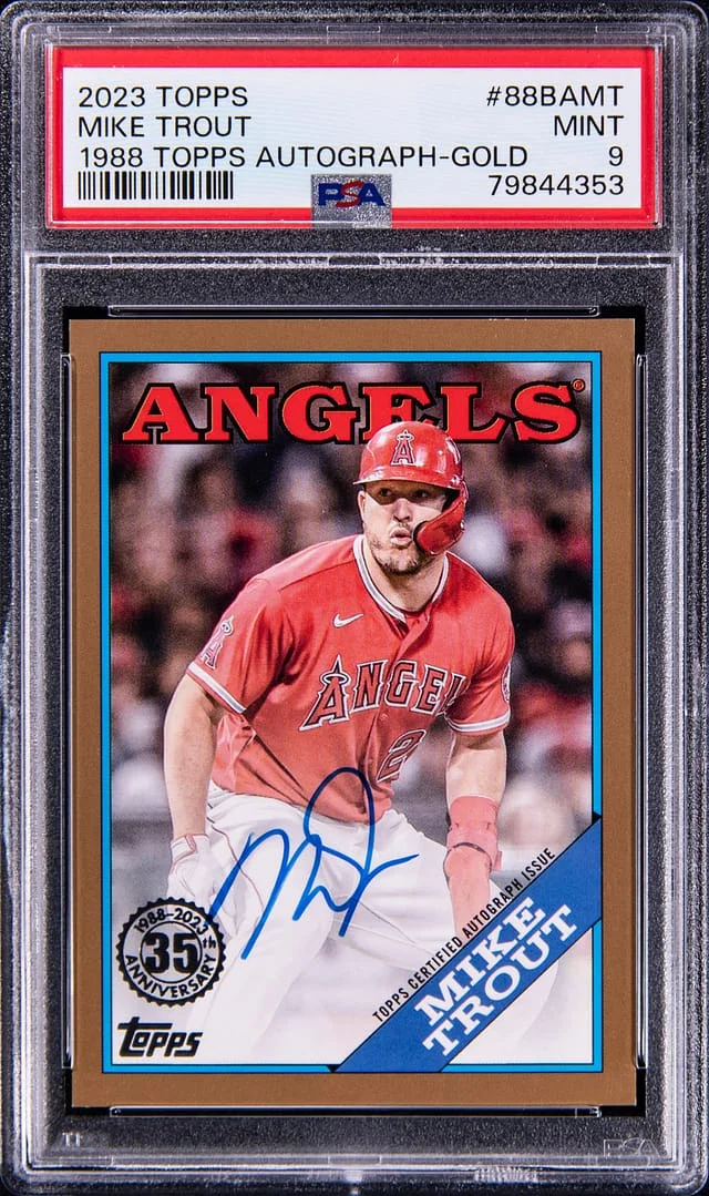 2023 Topps Mike Trout 1988 Topps Autograph Gold #88BA-MT card image