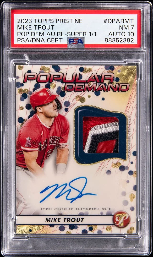 2023 Topps Mike Trout Pristine Popular Demand Autograph Relic SuperFractor #DPAR-MT card image