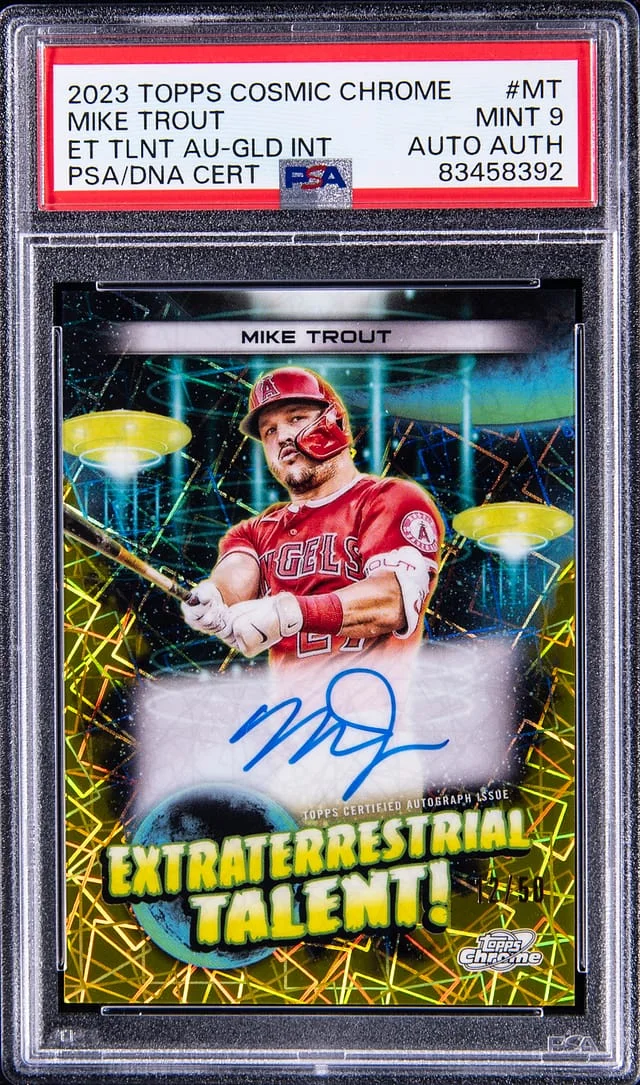 2023 Topps Mike Trout Cosmic Chrome Extraterrestrial Talent Autograph Gold Interstellar #ETA-MT card image