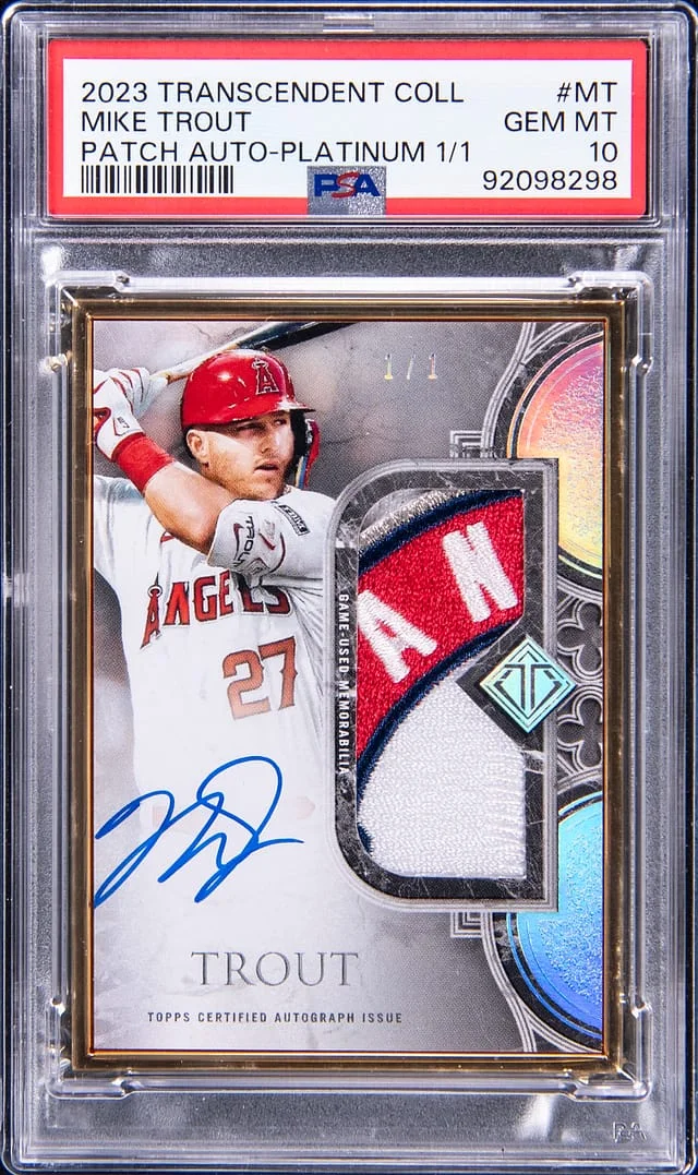 2023 Topps Mike Trout Transcendent Collection Patch Autograph Platinum #TCPA-MT card image