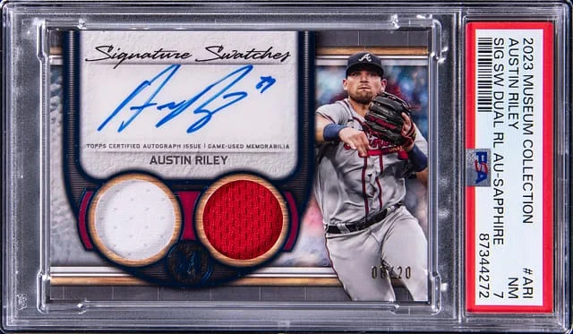 2023 Topps Museum Collection Austin Riley Signature Swatch Dual Relic Autograph Sapphire #ARI card image