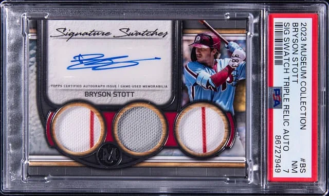 2023 Topps Museum Collection Bryson Stott Signature Swatches Triple Relic Autograph #BS card image