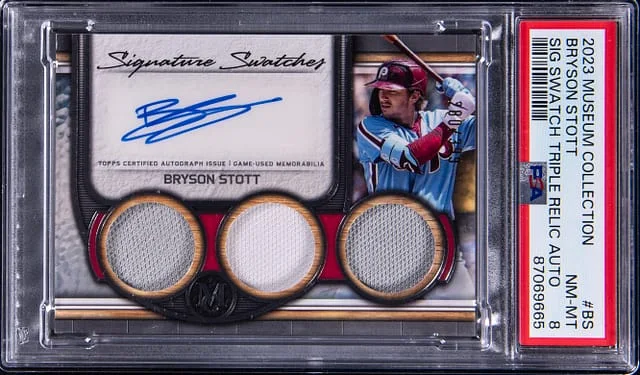 2023 Topps Museum Collection Bryson Stott Signature Swatches Triple Relic Auto #SWTRA-BS card image