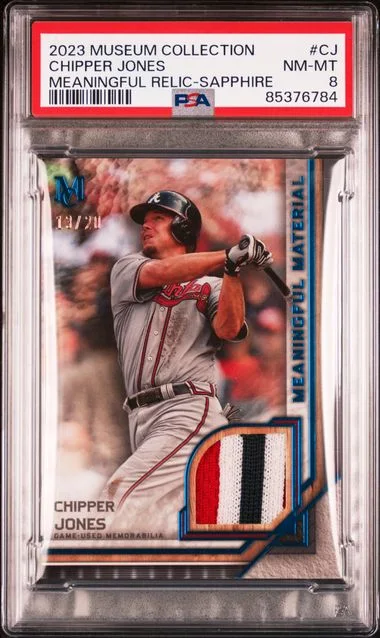 2023 Topps Museum Collection Chipper Jones Meaningful Materials Relics Sapphire #MMR-CJ card image