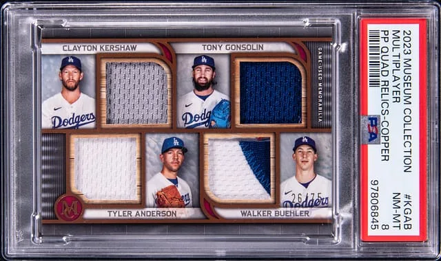2023 Topps Museum Collection Clayton Kershaw/Tony Gonsolin/Tyler Anderson/Walker Buehler Primary Pieces Quad Relics Copper #FPQR-KGAB card image