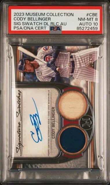 2023 Topps Museum Collection Cody Bellinger Single-Player Signature Swatches Dual Relic Autographs #CBE card image