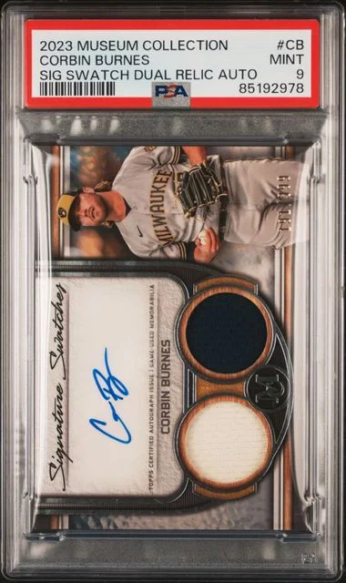 2023 Topps Museum Collection Corbin Burnes Single-Player Signature Swatches Dual Relic Autographs #CB card image
