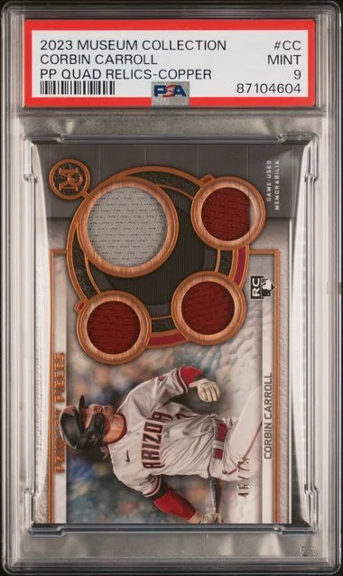 2023 Topps Museum Collection Corbin Carroll Gmae-Used Single-Player Primary Pieces Quad Relics Copper #CC card image