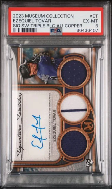 2023 Topps Museum Collection Ezequiel Tovar Single-Player Signature Swatches Triple Relic Autographs Copper #ET card image
