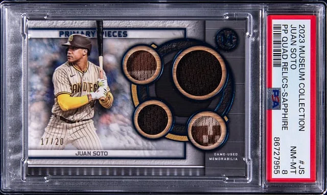 2023 Topps Museum Collection Juan Soto Primary Pieces Quad Relics Sapphire #JS card image