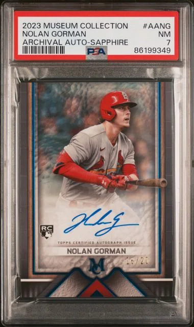 2023 Topps Museum Collection Nolan Gorman Archival Autographs Sapphire #AA-NG card image