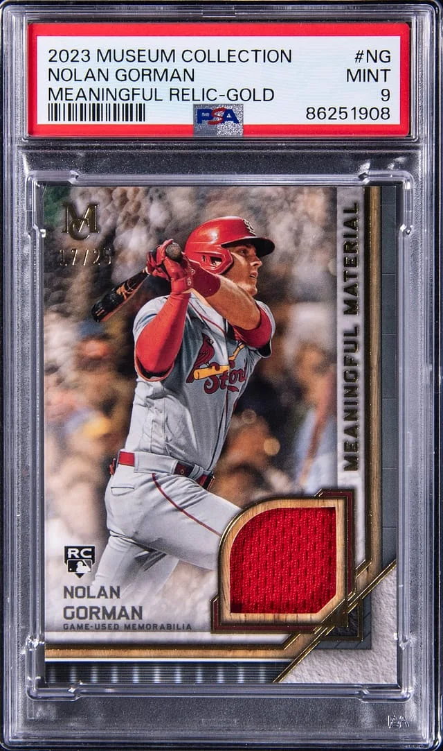 2023 Topps Museum Collection Nolan Gorman Meaningful Relic Gold #MMR-NG card image