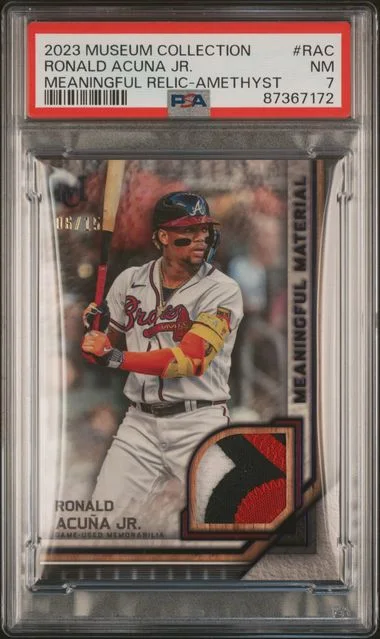 2023 Topps Museum Collection Ronald Acuna Jr. Game-Used Meaningful Materials Relics Amethyst #RAC card image
