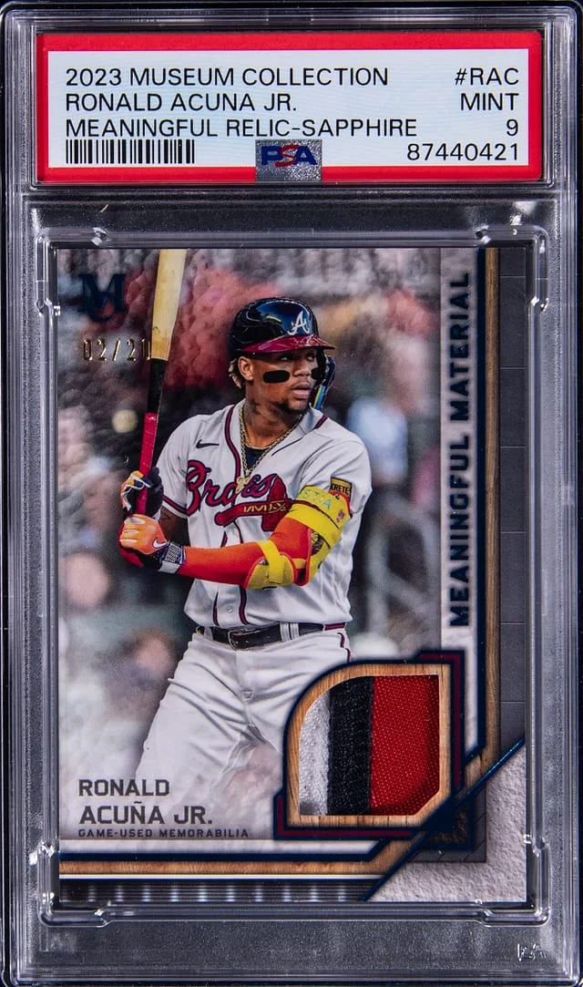 2023 Topps Museum Collection Ronald Acuna Jr. Meaningful Relic Sapphire #RAC card image
