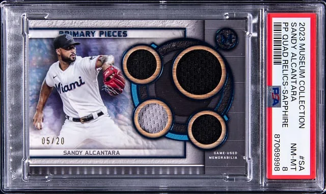 2023 Topps Museum Collection Sandy Alcantara Primary Pieces Quad Relics Sapphire #SA card image