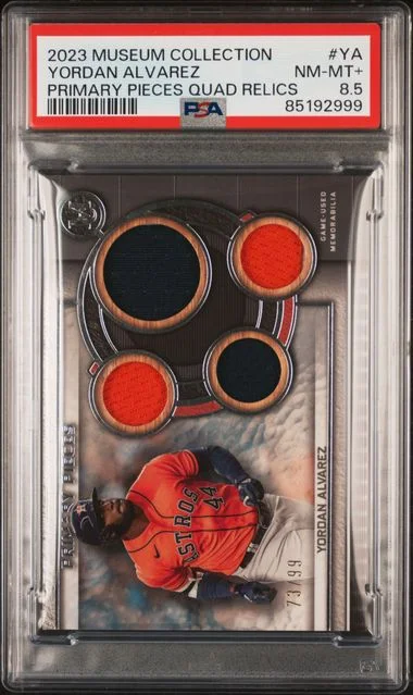 2023 Topps Museum Collection Yordan Alvarez Game-Used Single-Player Primary Pieces Quad Relics #YA card image