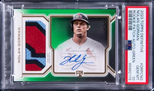 2023 Topps Nolan Gorman Definitive Collection Patch Autograph (RPA) Green #NG card image