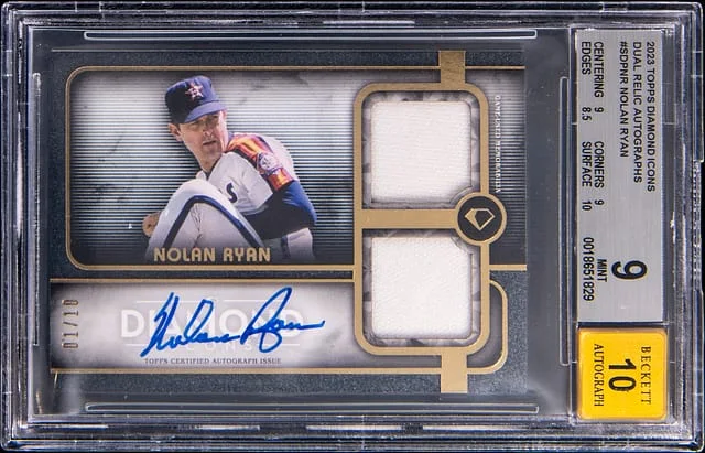 2023 Topps Nolan Ryan Diamond Icons Dual Relic Autographs #SDP-NR card image