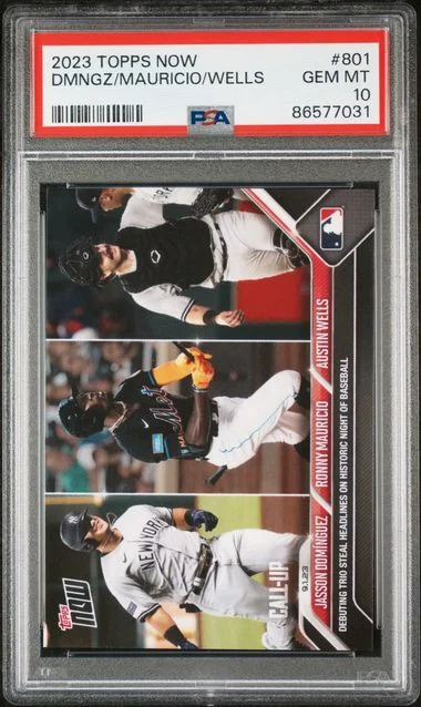2023 Topps Now Austin Wells/Jasson Dominguez/Ronny Mauricio #801 card image