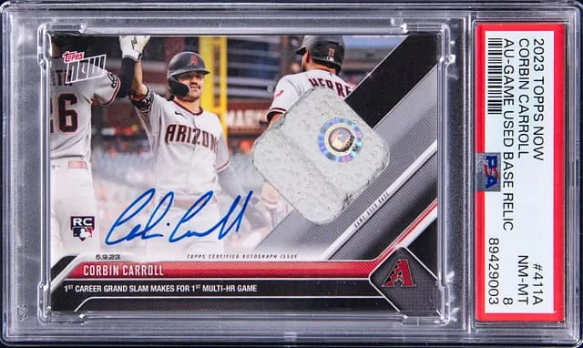 2023 Topps Now Corbin Carroll Autograph-Game Used Base Relic #411A card image