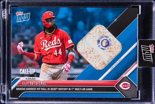 2023 Topps Now Elly De La Cruz Relic - Topps Encased Call-Up Base Relic Blue #921C card image
