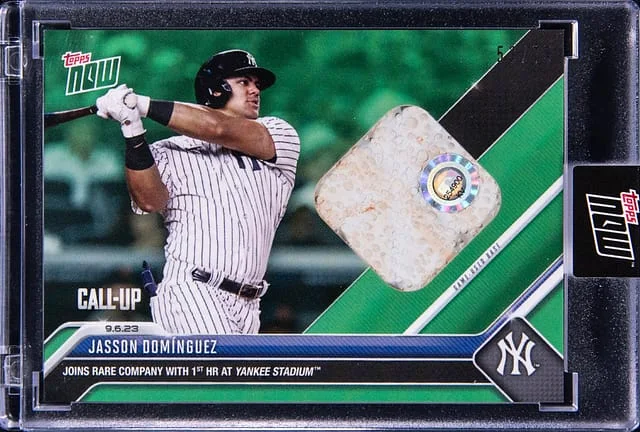 2023 Topps Now Jasson Dominguez Relic - Topps Encased Call-Up Base Relic Green #827B card image