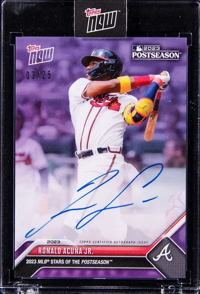 2023 Topps Now Ronald Acuna Jr. Postseason Autographs Purple #PSRA-A card image