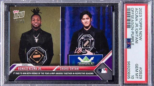 2023 Topps Now Ronald Acuna Jr/Shohei Ohtani Offseason Purple #OS-29 card image